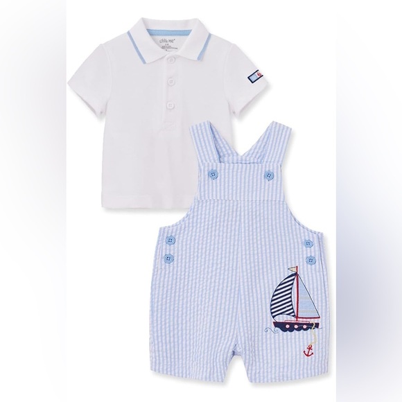 Baby Boy's Sailboat 2-Piece Polo & Striped Romper Set Sz 9M - Picture 2 of 12